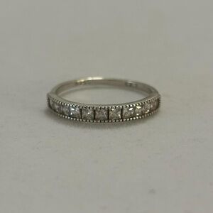 925 Sterling Silver Faux Diamond Square Channel Set Eternity Band Ring Size 7